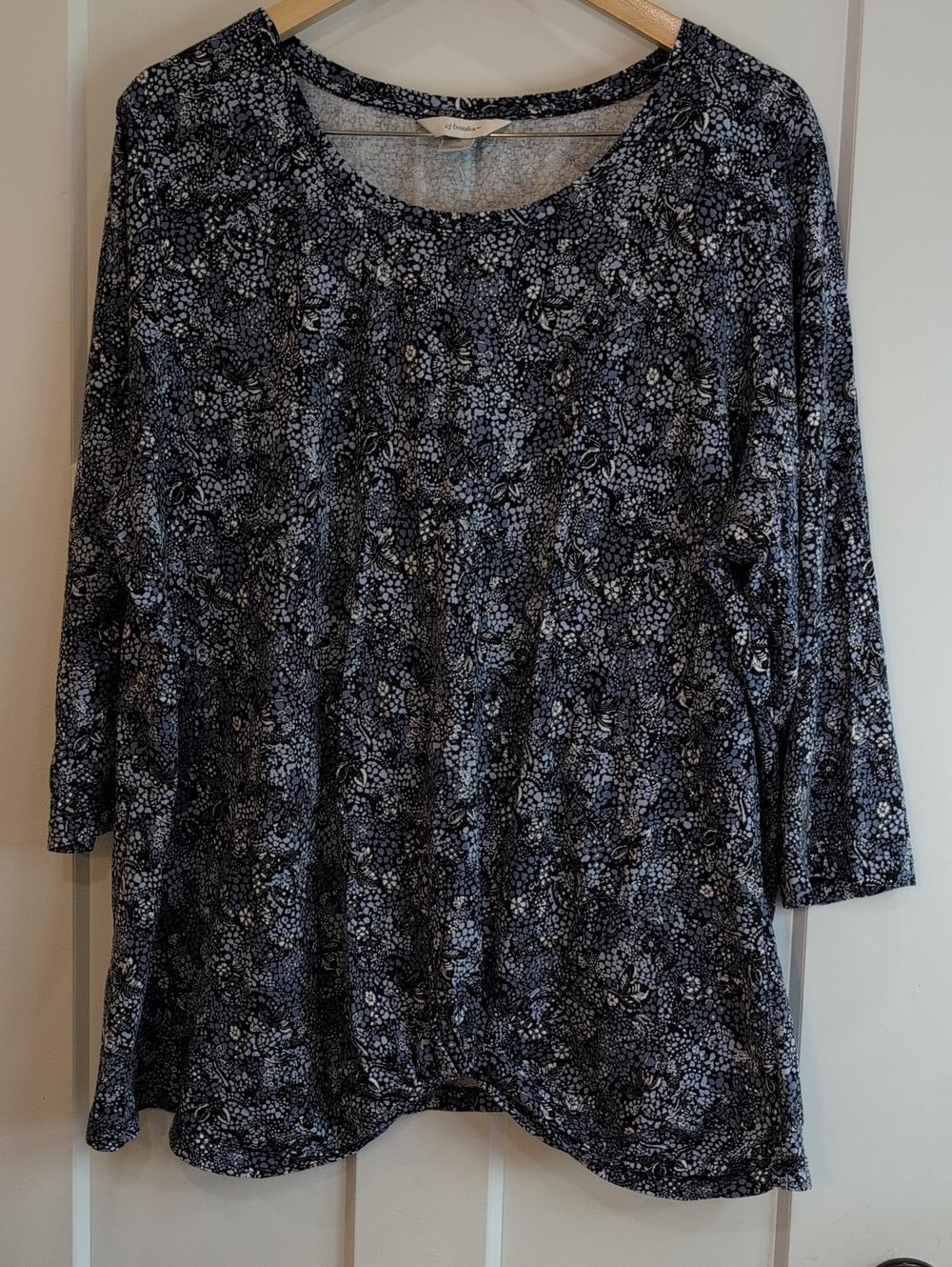 CJ Banks Navy & White Floral Scoop Neck Long Sleeve Tee